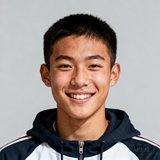一位年轻男性学员的正面微笑头像，肤色健康，穿着运动连帽衫。